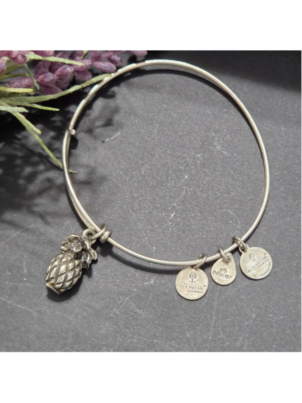 Women's Alex and Ani Silver Pineapple Charm Bracelet One Size